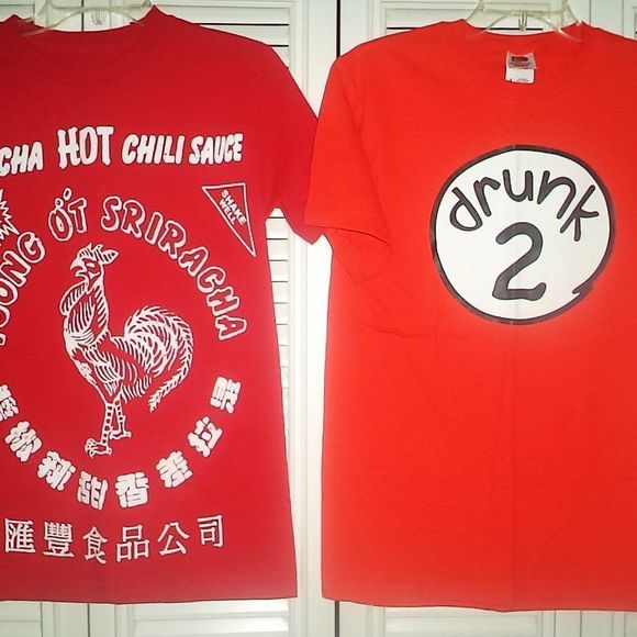 2 SHORT SLEEVE GRAPHIC TEES FUNNY T SHIRTS SRIRACHA & DRUNK~WOMENS MENS SIZE S - Picture 2 of 5